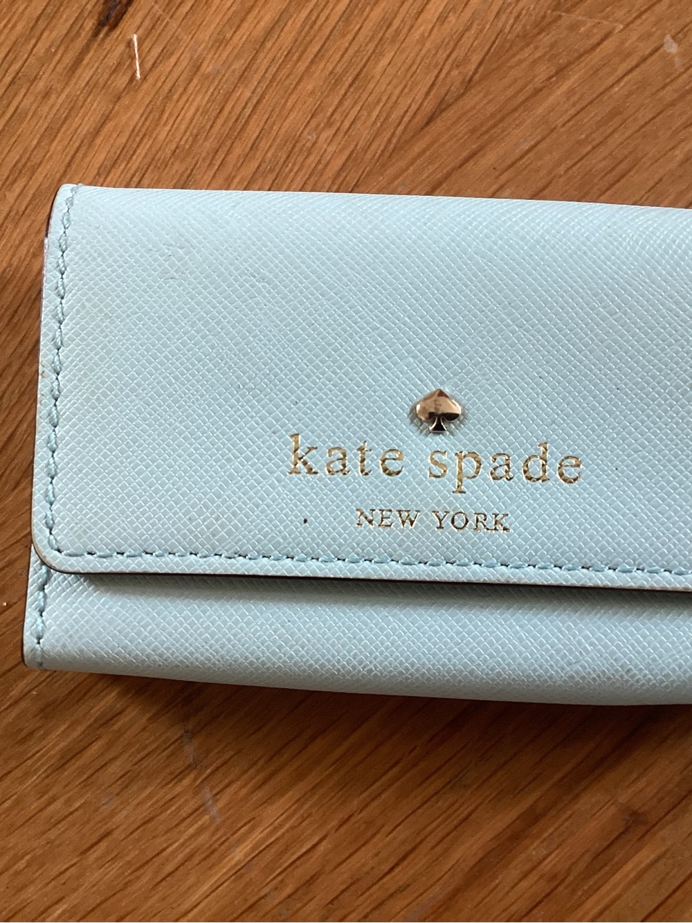kate spade Light Blue Saffiano Leather Key & Card Holder with Gold Logo